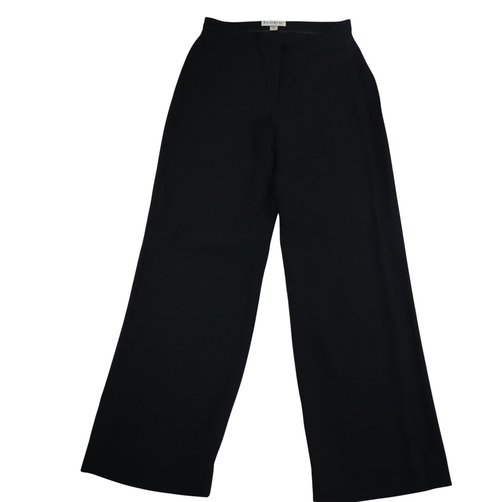 Vintage 90s Y2K Bebe Wide Leg Trousers Dress Pants Size 4 Black Minimalist Work